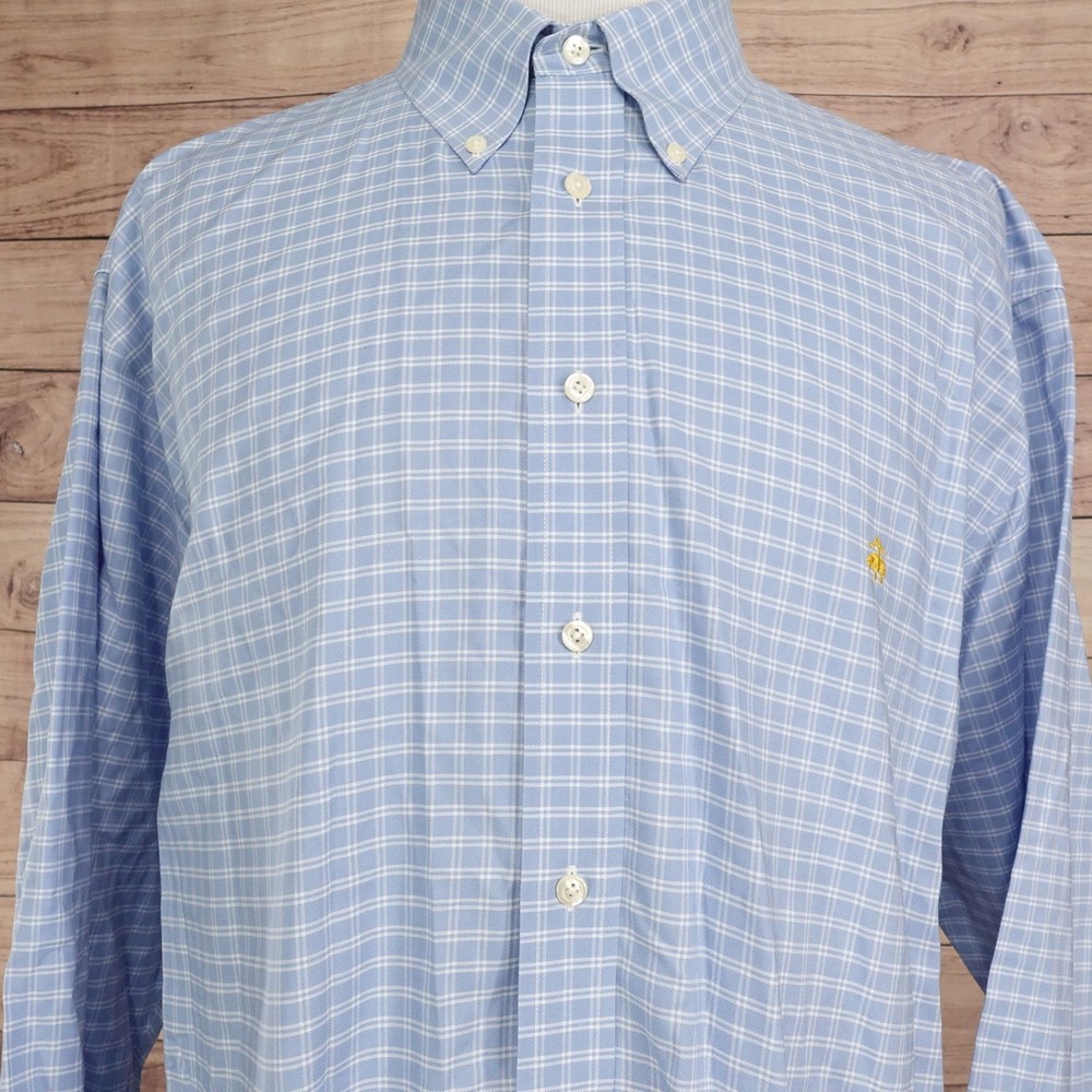 Brooks Brothers Button Down Mens XXL Blue Good Non-Iron Supima Cotton Grid 346